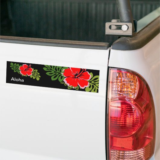 Red Hibiscus en bladeren Bumpersticker (Op Truck)