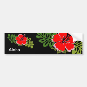 Red Hibiscus en bladeren Bumpersticker