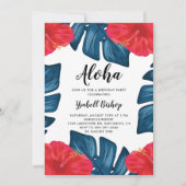 Red Hibiscus en gespleten Leaf Tropical Birthday Kaart (Voorkant)