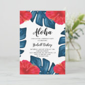 Red Hibiscus en gespleten Leaf Tropical Birthday Kaart (Staand voorkant)