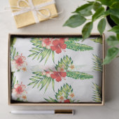 Red Hibiscus en Green Tropical Leafs Pattern Tissuepapier (Geschenk)