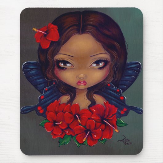 "Red Hibiscus Fairy" Mousepad Muismat (Voorkant)