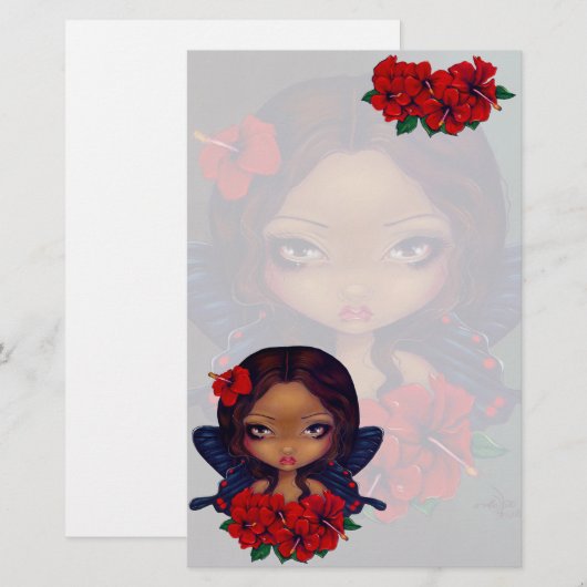 "Red Hibiscus Fairy" — Stationery Briefpapier (Voorkant / Achterkant)