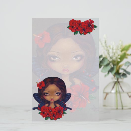 "Red Hibiscus Fairy" — Stationery Briefpapier (Staand voorkant)
