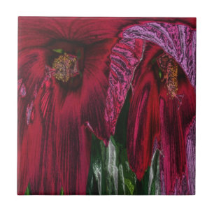 Red Hibiscus Floral Abstracte Art Tile Tegeltje
