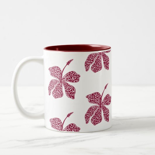 Red Hibiscus Floral Art  Tweekleurige Koffiemok (Links)