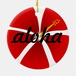 Red Hibiscus Flower Aloha kerst Keramisch Ornament