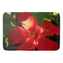 Red Hibiscus Flower in Sunlight Badmat