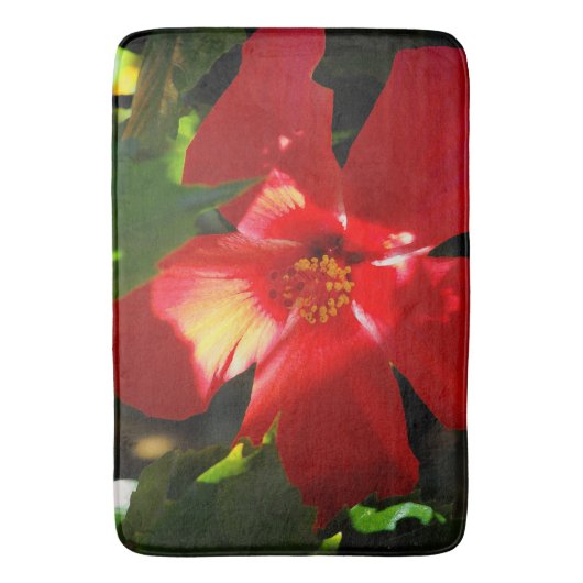 Red Hibiscus Flower in Sunlight Badmat (Voorkant Verticaal)