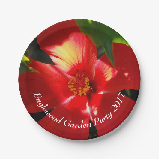 Red Hibiscus Flower in Sunlight Papieren Bordje (Voorkant)