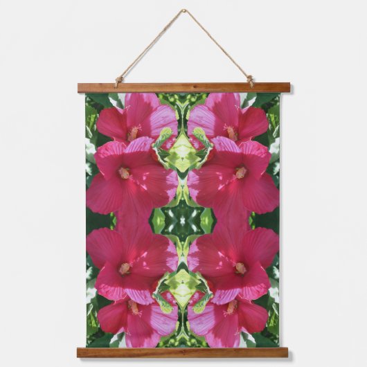 Red Hibiscus Flower Pair Close Up Abstract Hanging Hangend Wandkleed (Voorkant)