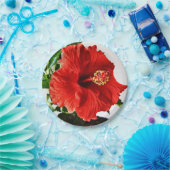 Red Hibiscus Flower Papieren Bordje (Feest)