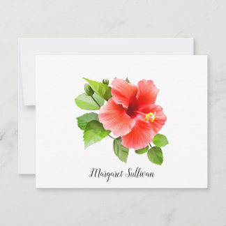 Red Hibiscus Flower Personalised Note Cards Notitiekaartje