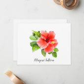 Red Hibiscus Flower Personalised Note Cards Notitiekaartje (Voorkant / Achterkant in situ)