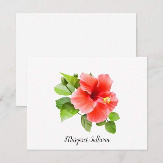 Red Hibiscus Flower Personalised Note Cards Notitiekaartje (Voorkant / Achterkant)