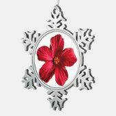 Red Hibiscus Flower Pewter Snowflake Ornament (Rechts)