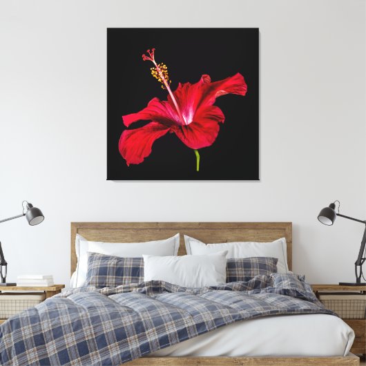 Red Hibiscus Flower Side Uitzicht Canvas Afdruk (Insitu (Slaapkamer))