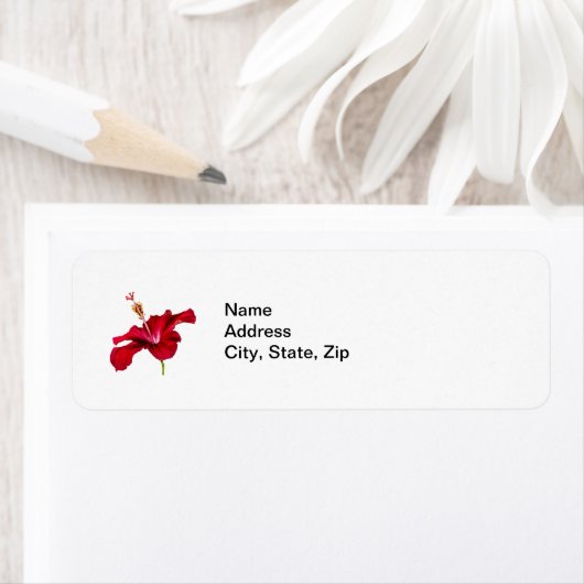 Red Hibiscus Flower Side Uitzicht Etiket (Insitu)