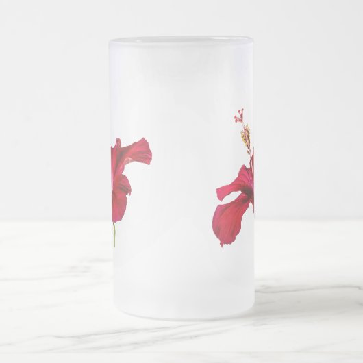 Red Hibiscus Flower Side Uitzicht Matglas Bierpul (Center)