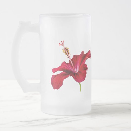 Red Hibiscus Flower Side Uitzicht Matglas Bierpul (Links)