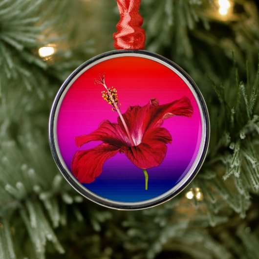Red Hibiscus Flower Side Uitzicht Metalen Ornament (Boom)