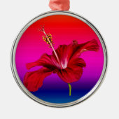 Red Hibiscus Flower Side Uitzicht Metalen Ornament (Voorkant)