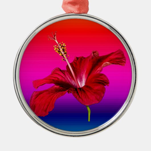 Red Hibiscus Flower Side Uitzicht Metalen Ornament (Voorkant)