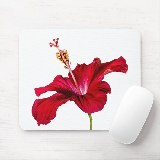 Red Hibiscus Flower Side Uitzicht Muismat (Met muis)