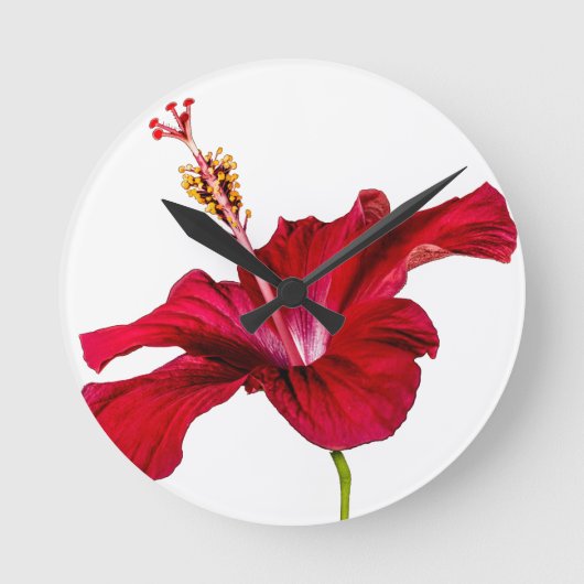 Red Hibiscus Flower Side Uitzicht Ronde Klok (Voorkant)