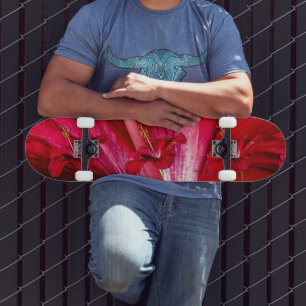 Red Hibiscus Flower Side Uitzicht Skateboard