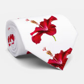 Red Hibiscus Flower Side Uitzicht Stropdas (Opgerold)