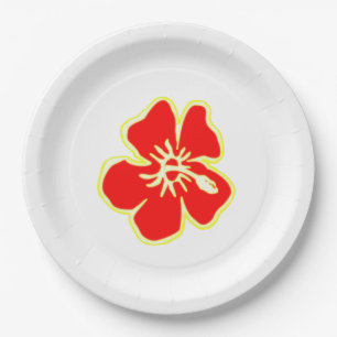 Red Hibiscus Flower Tropical Hawaiian Luau Party Papieren Bordje