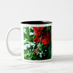 Red Hibiscus Flower Tweekleurige Koffiemok