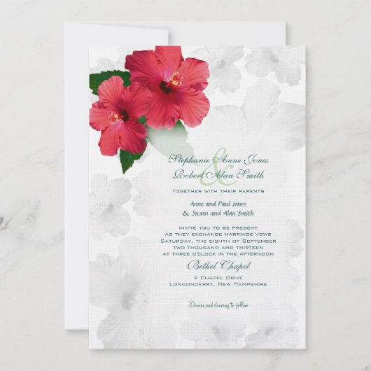 Red Hibiscus Flowers, Custom Wedding Invitation Kaart (Voorkant)