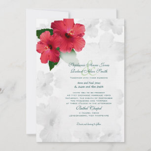 Red Hibiscus Flowers, Custom Wedding Invitation Kaart