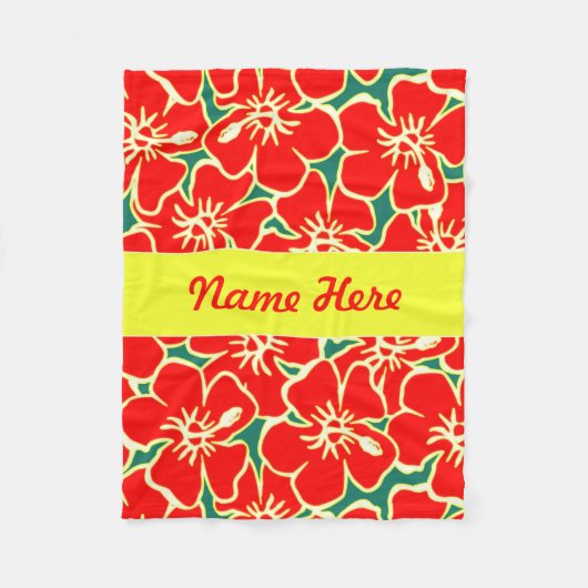 Red Hibiscus Flowers Tropical Hawaiian Decor Fleece Deken (Voorkant)