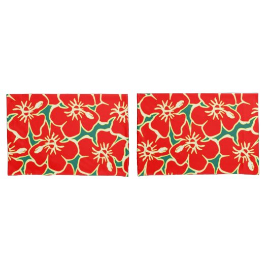 Red Hibiscus Flowers Tropical Hawaiian Decor Kussensloop (Voorkant-Set)