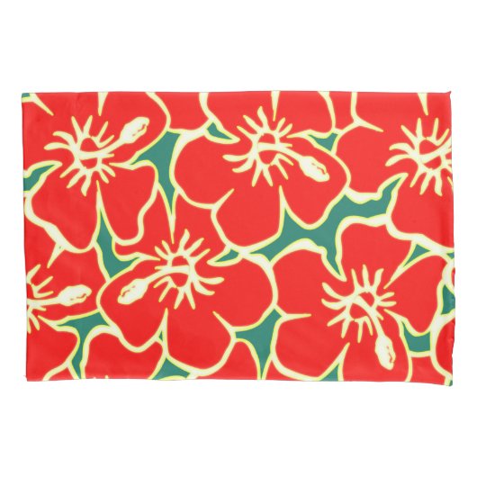 Red Hibiscus Flowers Tropical Hawaiian Decor Kussensloop (Voorkant-Links)