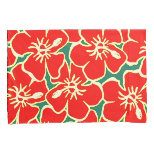 Red Hibiscus Flowers Tropical Hawaiian Decor Kussensloop