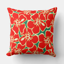 Red Hibiscus Flowers Tropical Hawaiian Luau Kussen