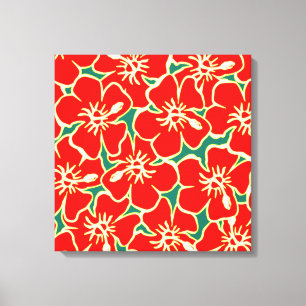 Red Hibiscus Flowers Tropische Hawaiian Wall Art Canvas Afdruk