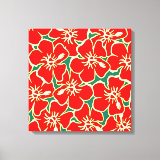 Red Hibiscus Flowers Tropische Hawaiian Wall Art Canvas Afdruk (Voorkant)