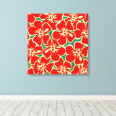 Red Hibiscus Flowers Tropische Hawaiian Wall Art Canvas Afdruk (Insitu (Houten vloer))