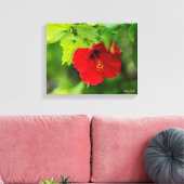 Red Hibiscus Hawaii Tropische Bloem Canvas Afdruk (Insitu (Woonkamer))
