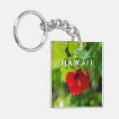 Red Hibiscus Hawaii Tropische Bloem Sleutelhanger (Voorkant Links)