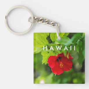 Red Hibiscus Hawaii Tropische Bloem Sleutelhanger
