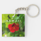 Red Hibiscus Hawaii Tropische Bloem Sleutelhanger (Achterkant)