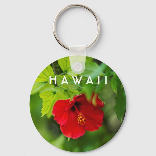Red Hibiscus Hawaii Tropische Bloem Sleutelhanger (Voorkant)