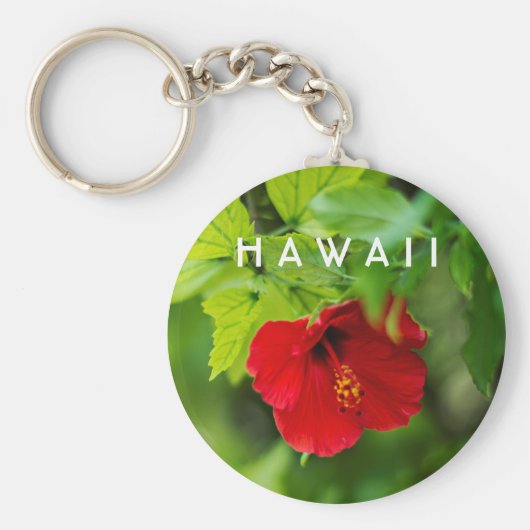 Red Hibiscus Hawaii Tropische Bloem Sleutelhanger (Voorkant)