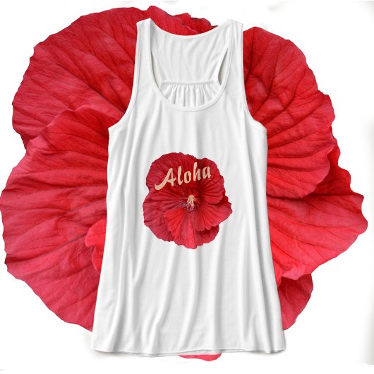 Red Hibiscus Hawaiian Aloha Floral Tanktop